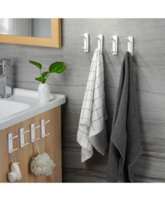 Adhesive Hooks for Hanging, Damage Free Hanging Wall Hook Removable in Living Spaces, 8 Plastic White Hooks and 8 Adhesive Strips