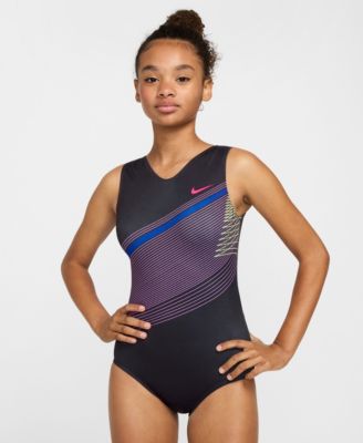 Nike Gymnastics - Girls 7-16 Gymnastics Diagonal Stripe Printed Performance Leotard