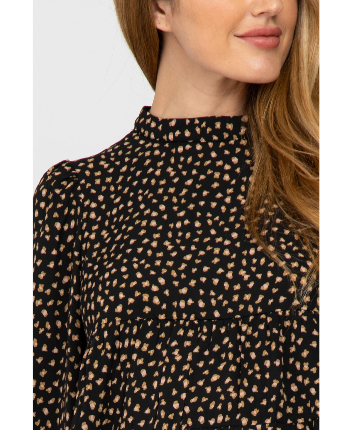 Pinkblush Maternity Black Animal Print Mock Neck Tiered Top