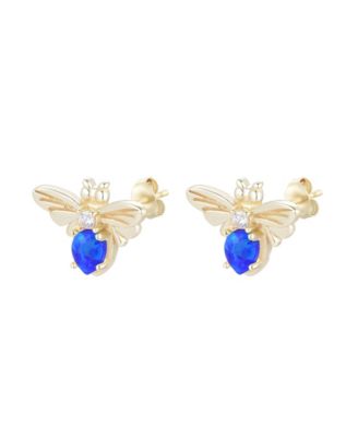 Kamaria Bee Stud Earrings With Lab-Grown Opal in 14k Gold Plated Sterling Silver - Indigo opal