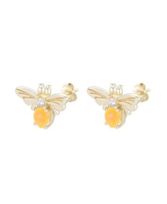Kamaria Bee Stud Earrings With Lab-Grown Opal in 14k Gold Plated Sterling Silver - Tangerine opal 55$