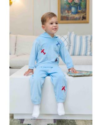 Baby Boys Velour Jogger Pants With Airplane