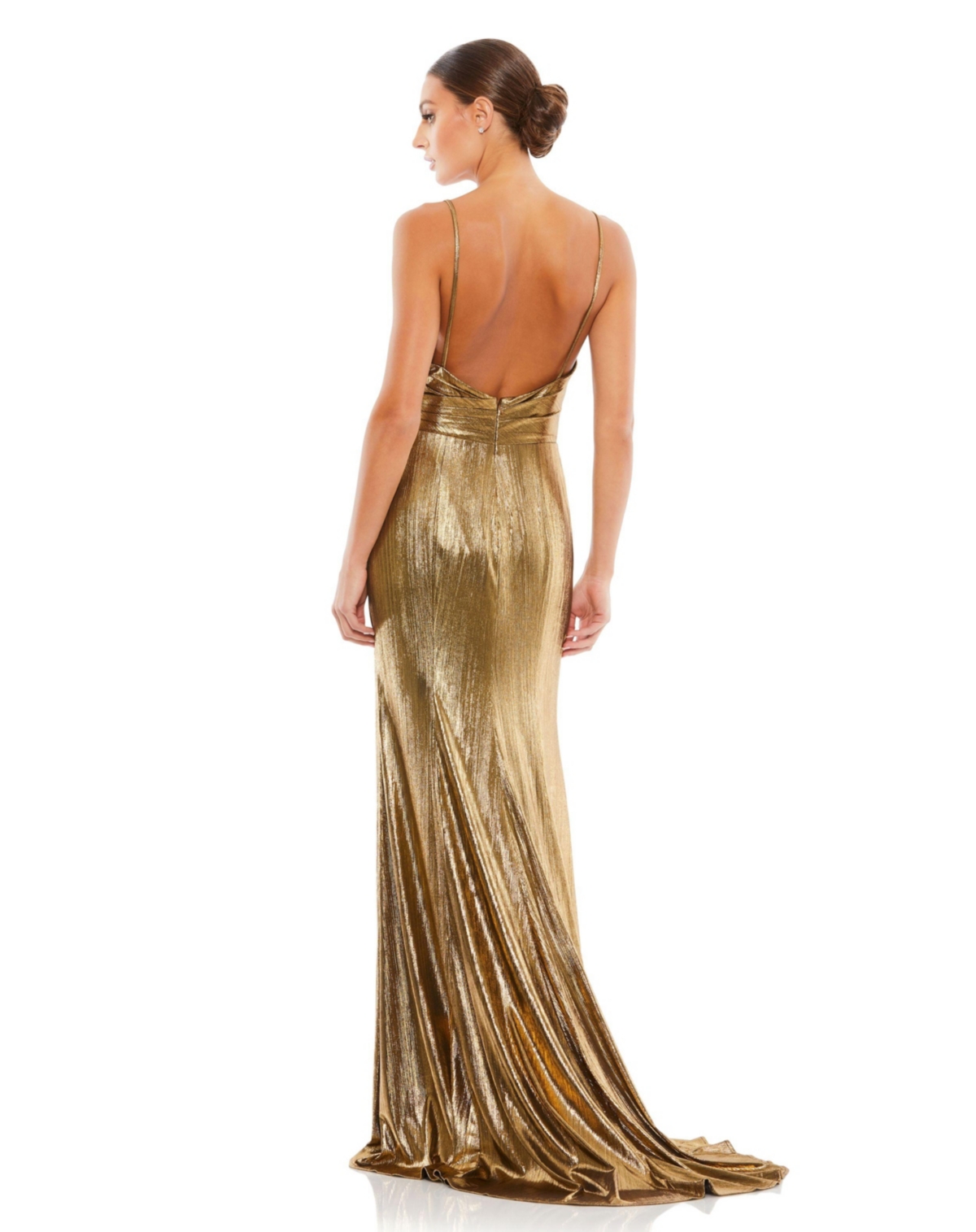 Mac Duggal Women's Ieena Metallic Faux Wrap Spaghetti Strap Gown