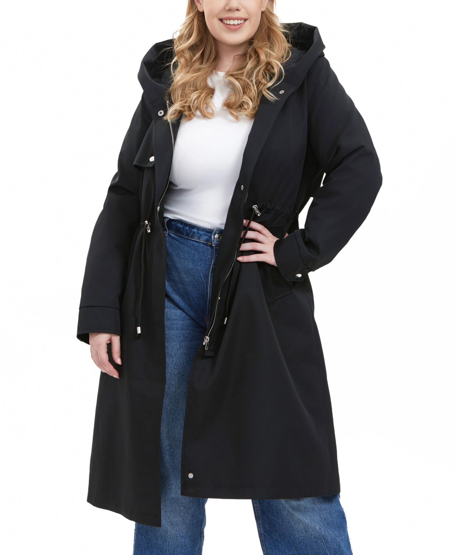 Plus Size Water-Resistant Hooded Parka Coat