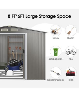 8'x6' Outdoor Storage Shed Galvanized Steel Tool House Organizer for Garden Yard