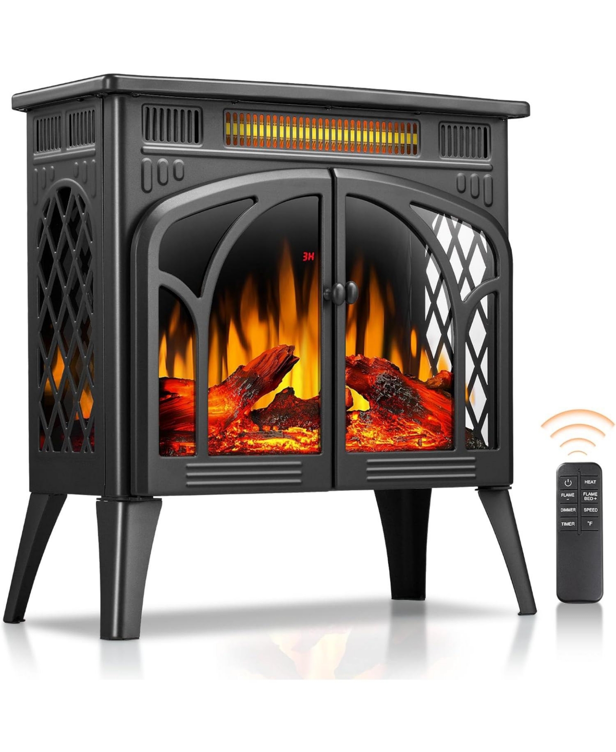 Cowsar Electric Fireplace ,24" Portable Infrared Fireplace Stove with Multiple 3D Flame, Adjustable Temp & Brightness,Timer 5100BTU