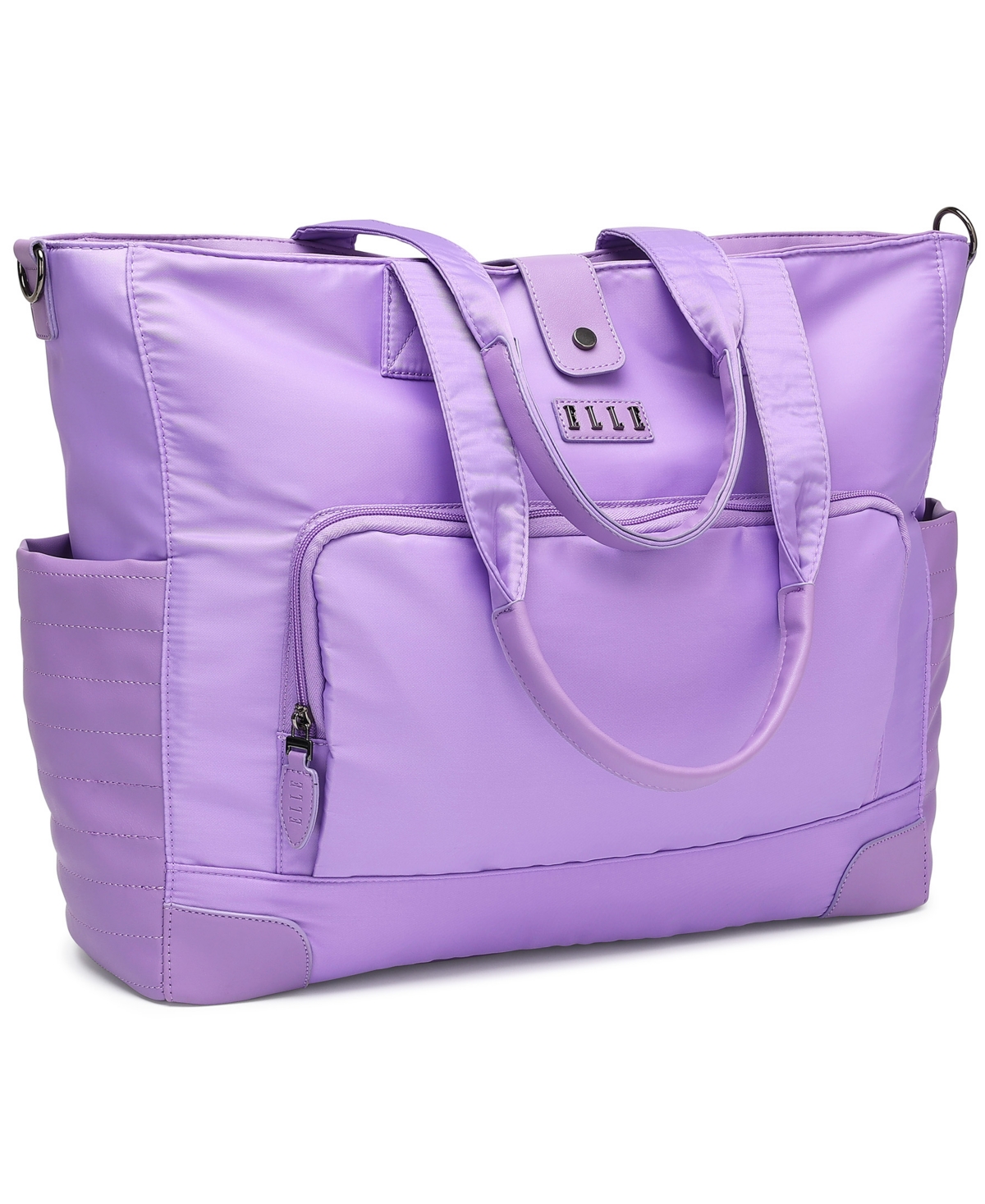 Elle Voyage 14.5" Twill And Faux Leather Weekender Tote Bag In Purple