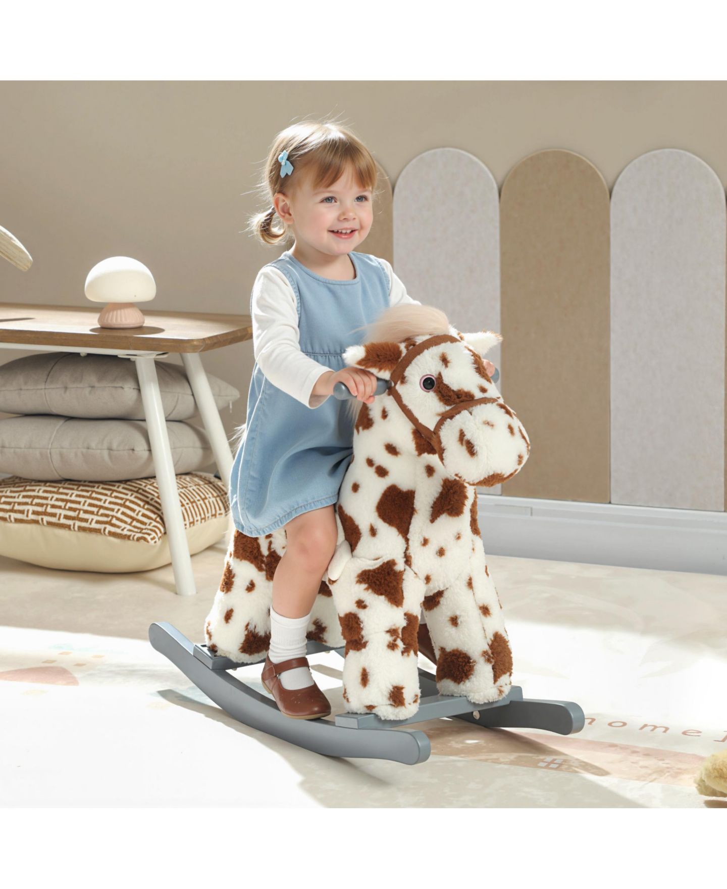 Детская игрушка Qaba Rocking Horse with Interactive Sounds & Rabbit Toy, 28" L, 88 lbs. Capacity, от 1 года, цвет: Коричневый — фото 2