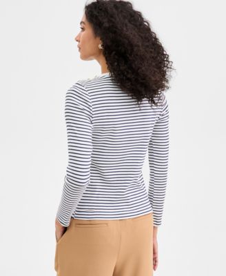 Women's Knit Long-Sleeve Button-Shoulder Top