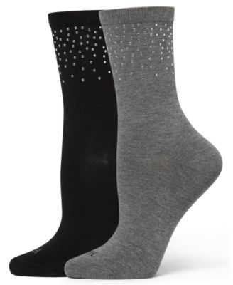 Hue - Women's 2-Pack Rhinestone Border Crew Socks