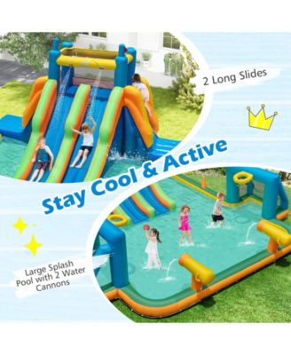 Kids Inflatable Water Slide with 2 Long Slides and 2 Soccer Gates with 1100W Blower