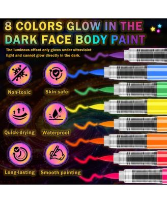 8 Colors Face Paint Markers, Makeup Glowing Face Painting Pens Kit for Adult Festival Glow Party