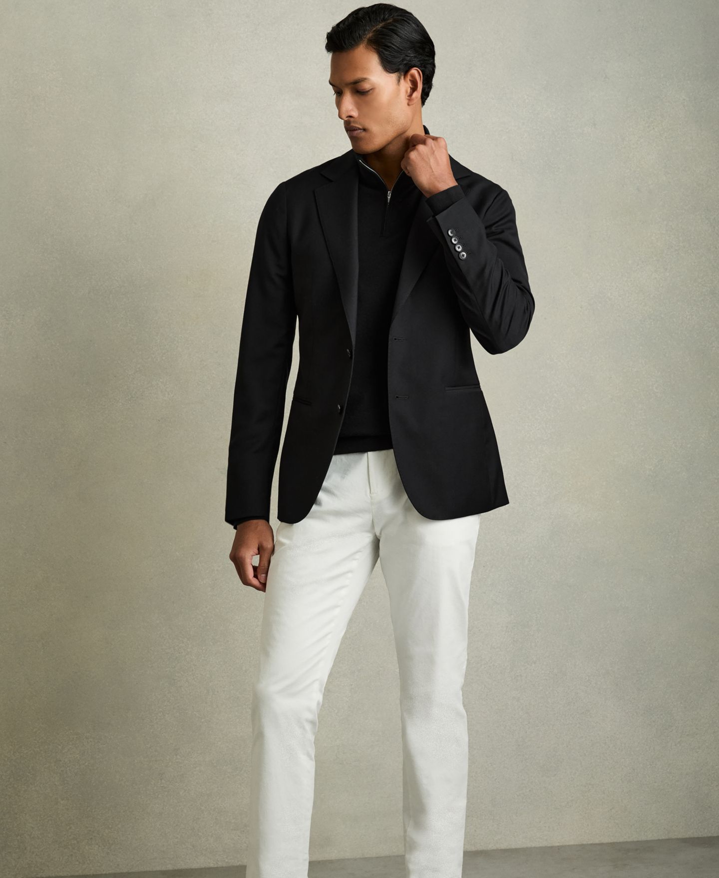 Мужской свитер REISS Blackhall Merino Wool Half-Zip Funnel Neck, цвет: Чёрный — фото 2