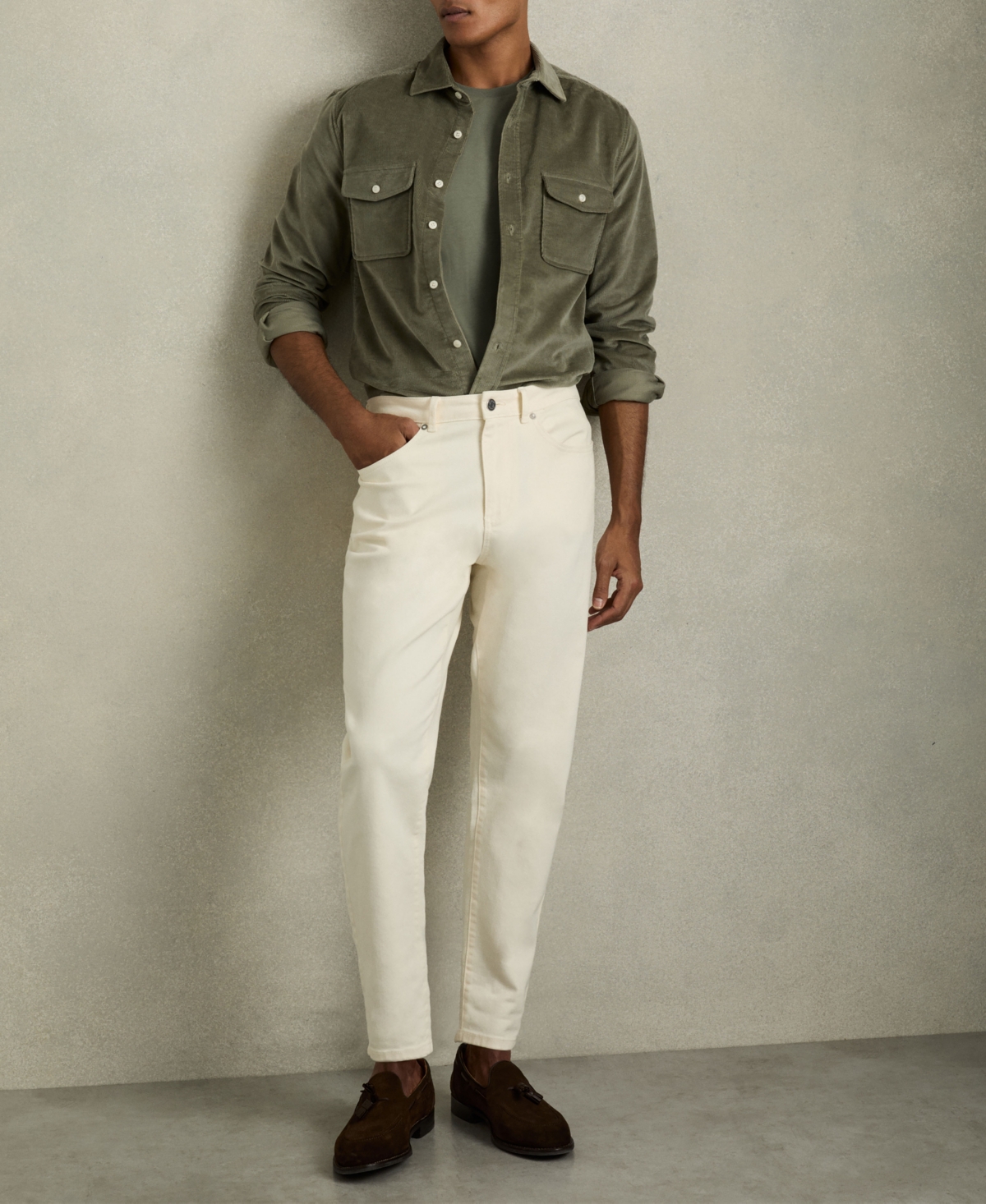 Reiss Sage Cotton Crew Neck T-shirt In Green