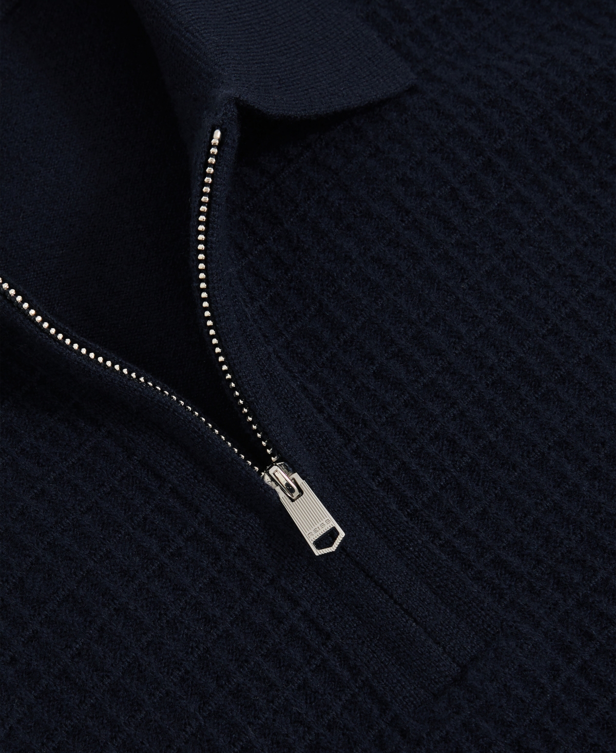 Reiss Men's Hamilton Wool Waffle-knit Half-zip Polo Shirt In Black