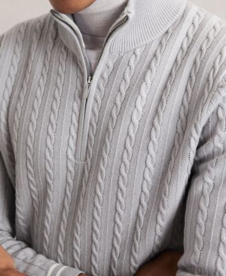 Men's Half-Zip Cable-Knit Wool Sweater