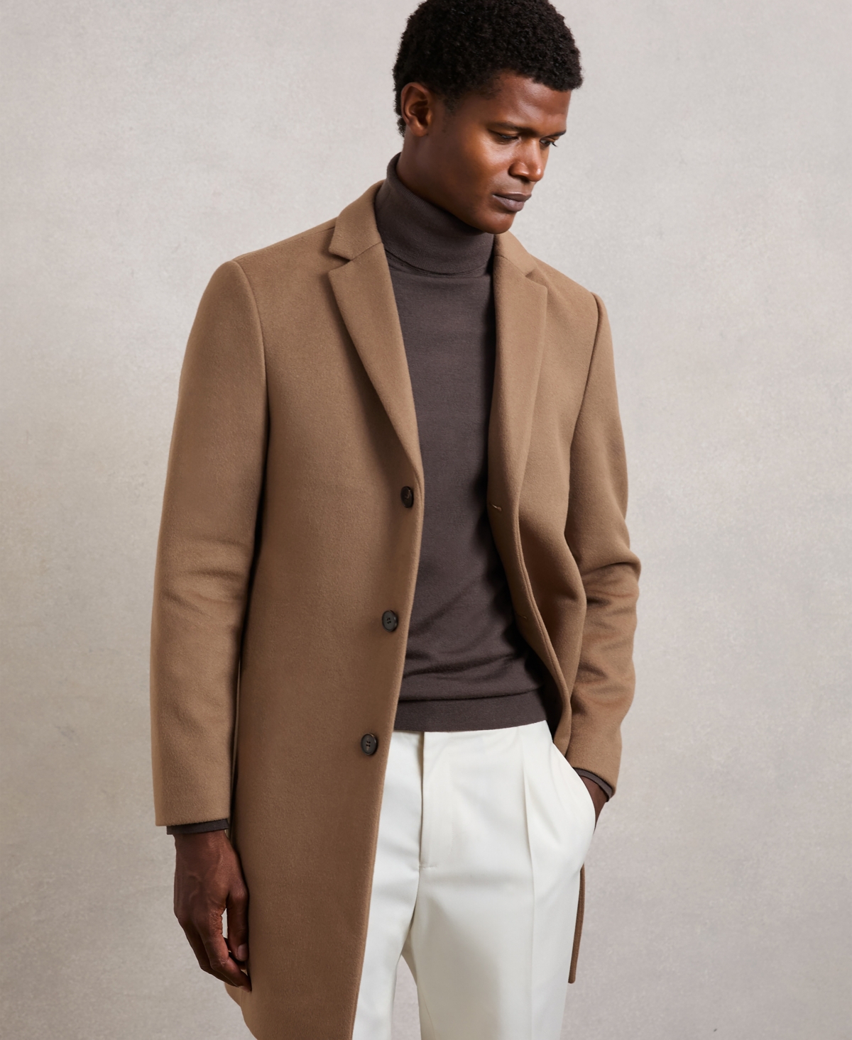 Reiss Camel Gable Wool Blend Single Breasted Epsom Overcoat In Multi