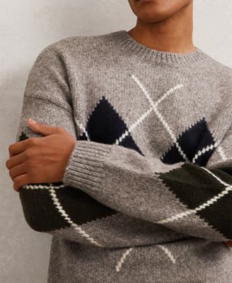 Men's Wool-Blend Crew-Neck Argyle Sweater