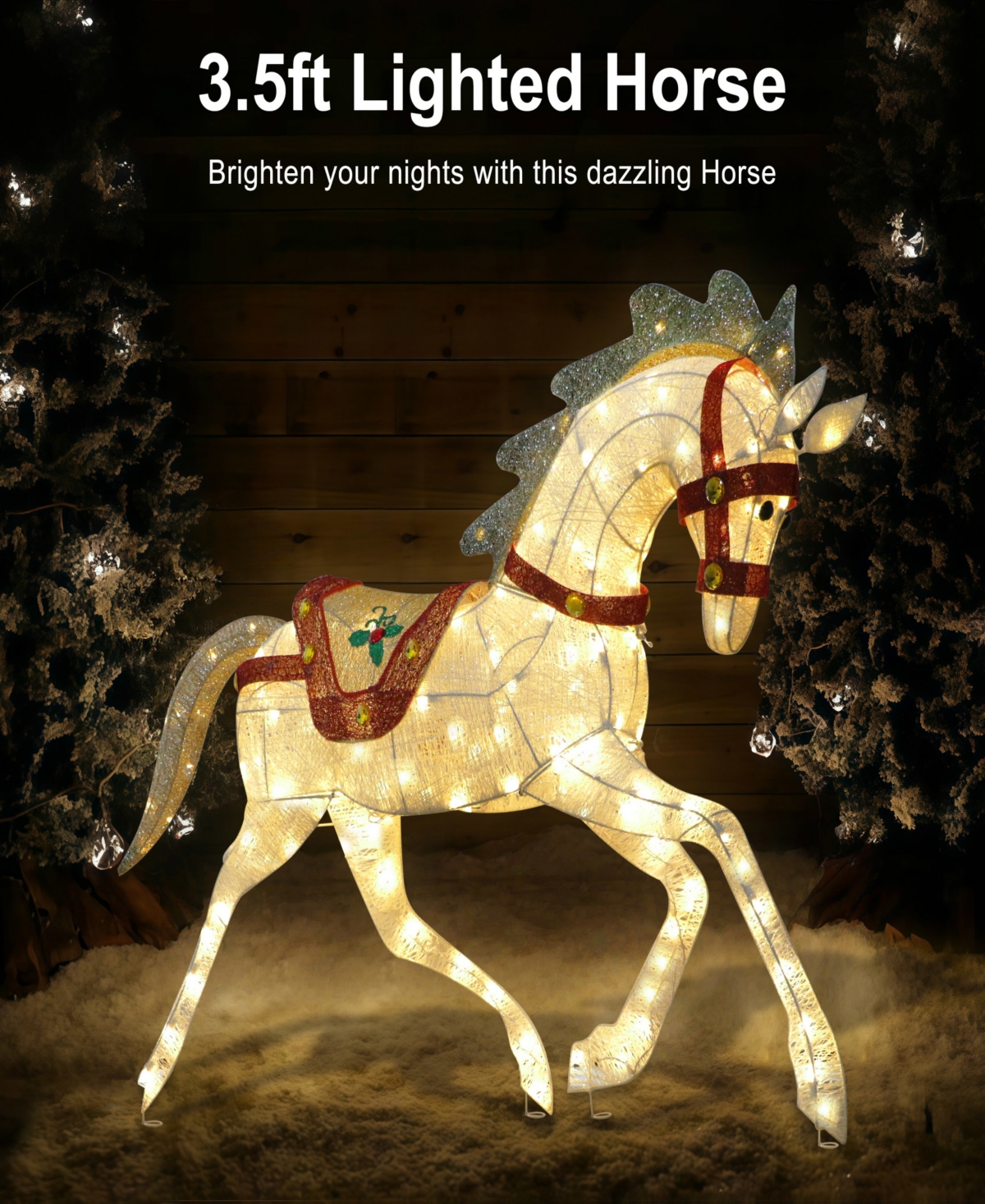 Puleo International 42" Pre-Lit Outdoor Horse Christmas Holiday Decor