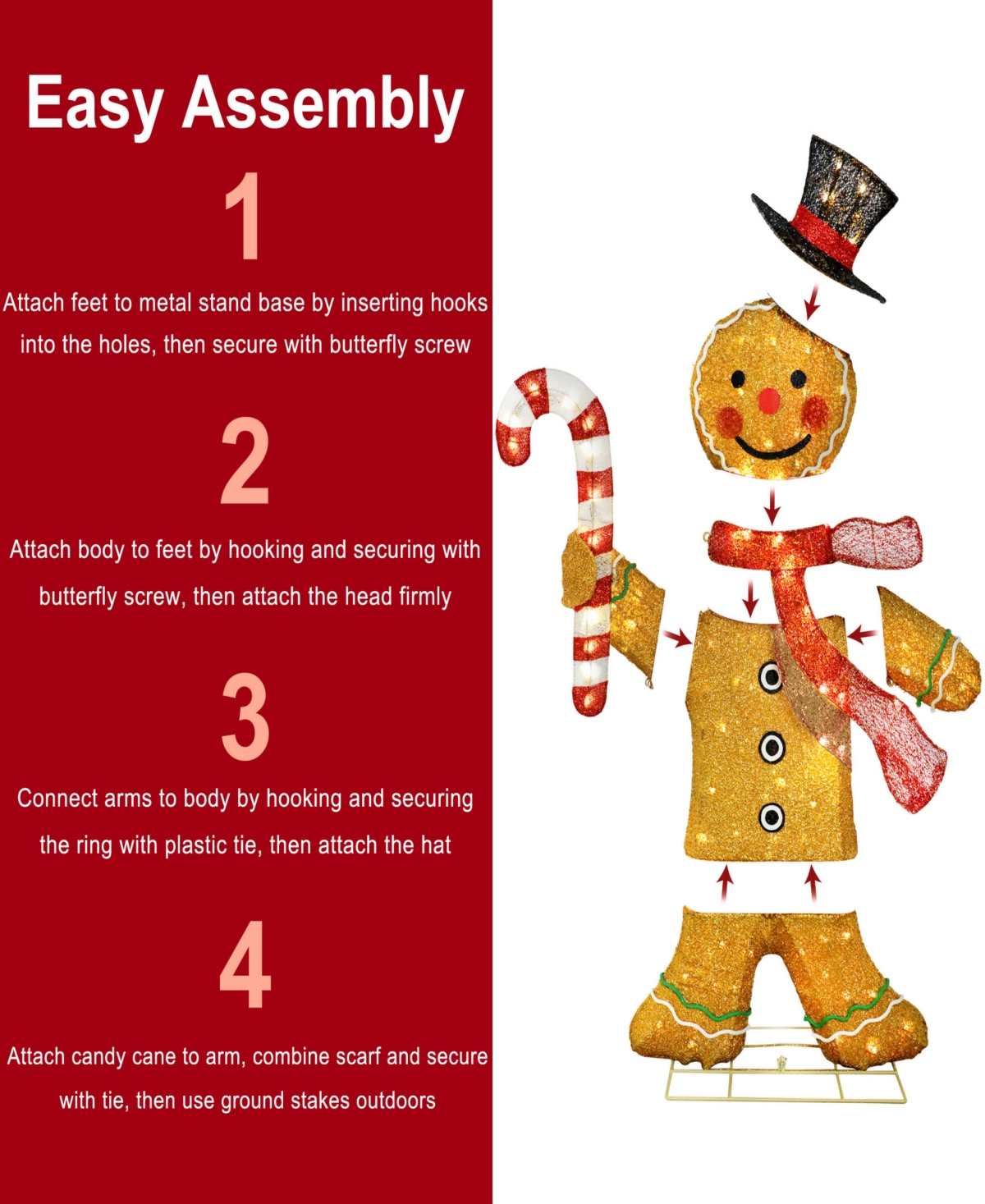 Puleo International 4' Pre-Lit Outdoor Gingerbread Man Christmas Holiday Decor