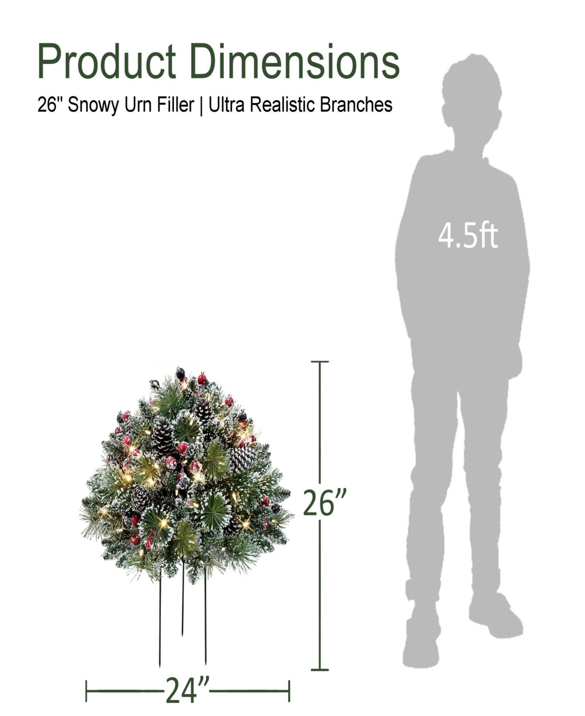 Puleo International 26" Battery-operated Pre-lit Urn Filler Christmas Holiday Decor In Green