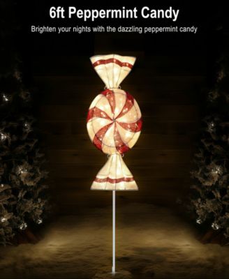 6' Pre-Lit Outdoor Peppermint Candy Pathway Stake Christmas D&eacute;cor