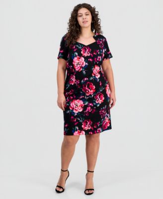 Plus Size Printed Cutout-Neck Scuba Sheath Dress
