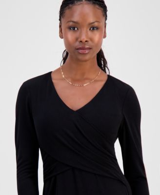 Petite Drape-Front Midi Dress