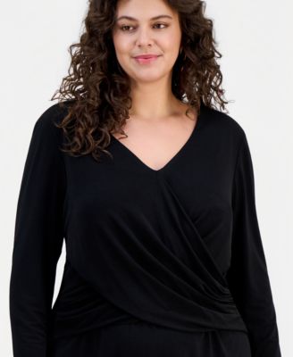 Plus Size Drape-Front Long-Sleeve Sheath Dress