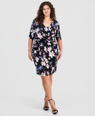 Plus Size Printed Faux-Wrap Sheath Dress