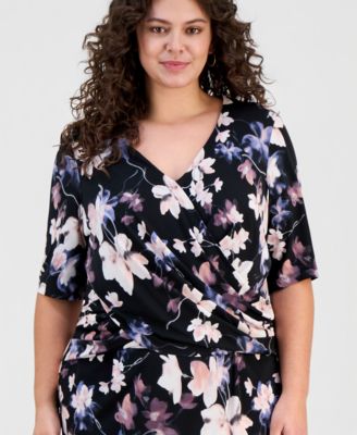 Plus Size Printed Faux-Wrap Sheath Dress