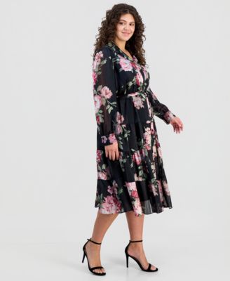 Plus Size Floral Jacquard Button-Front Shirtdress