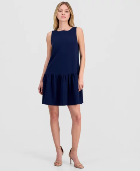 Petite Drop-Waist Sleeveless Dress - Navy