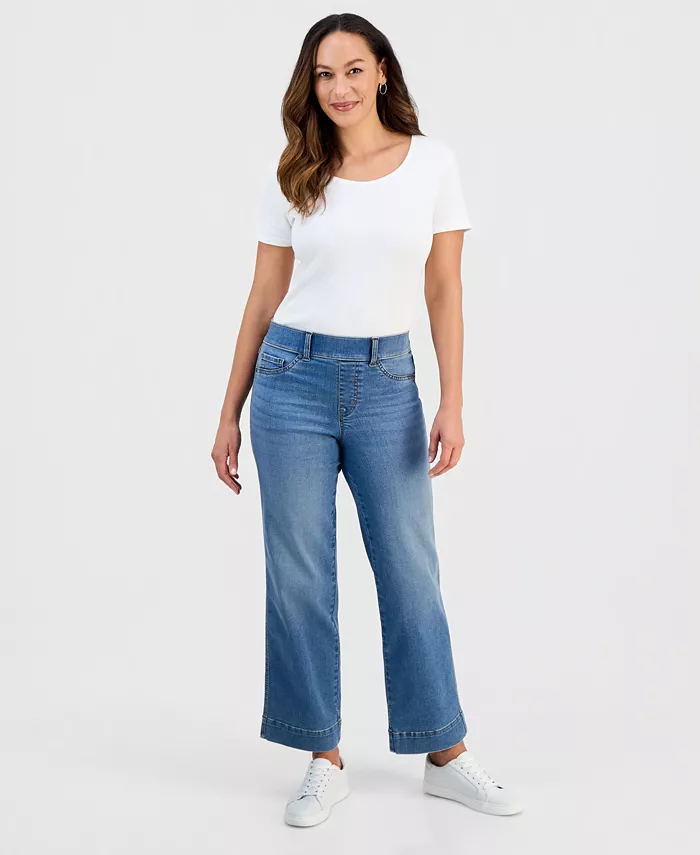 Petite Pull-On Shaping High-Rise Wide-Leg Jeans