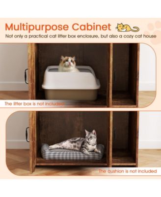 Large Wooden Cat Litter Box Enclosure w/ Storage Shelves Condo End Table