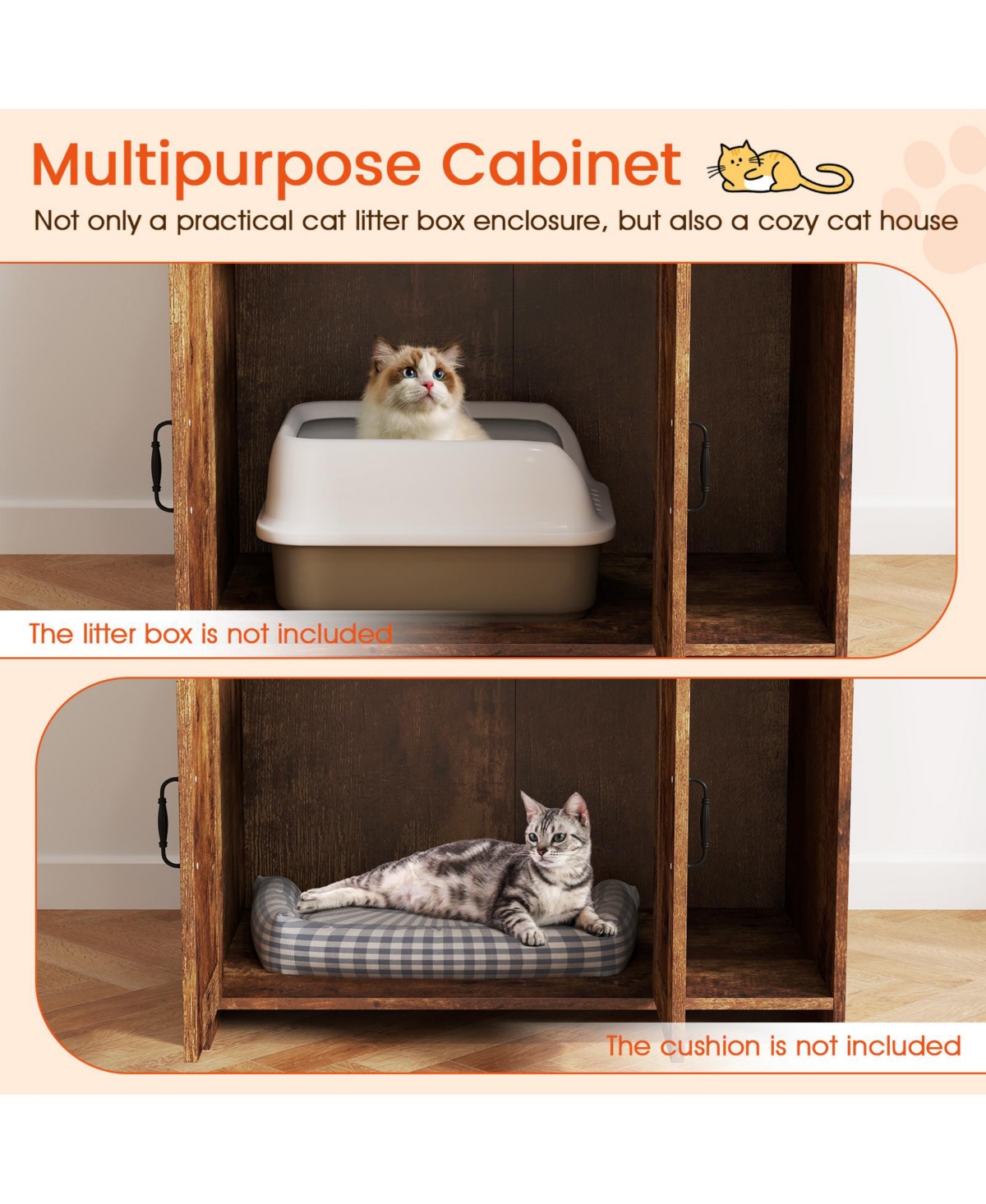 Gymax Large Wooden Cat Litter Box Enclosure w/ Storage Shelves Condo End Table