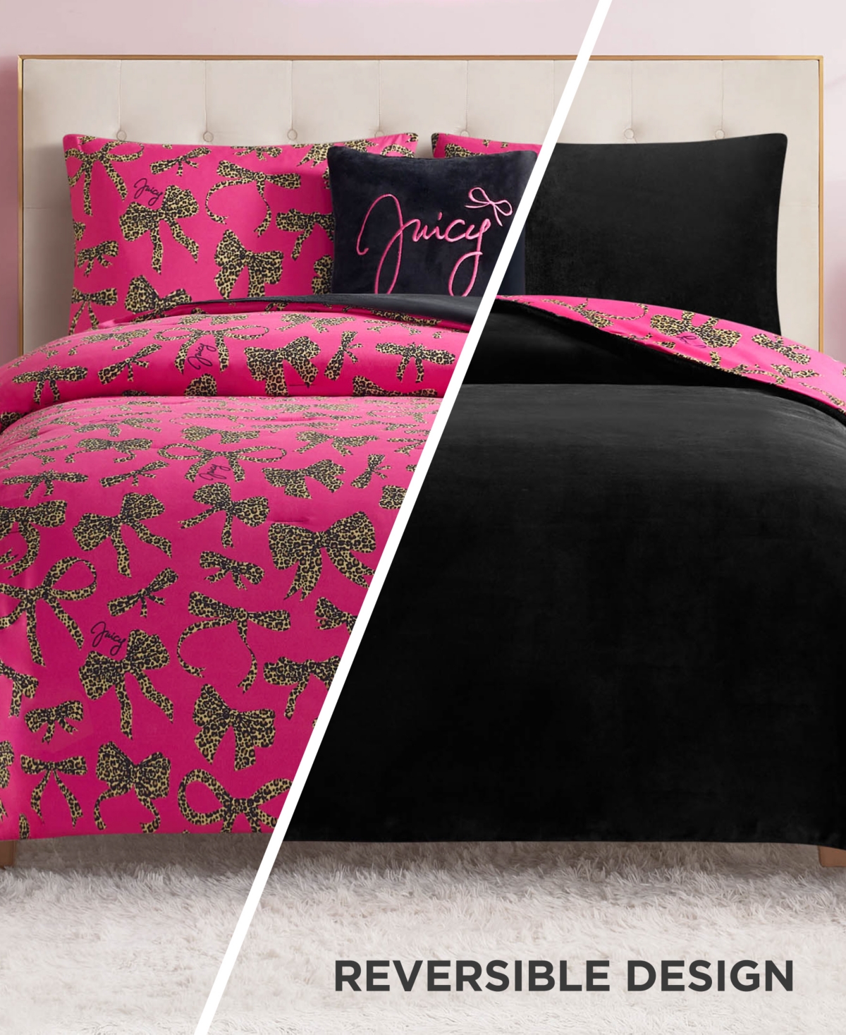 Juicy Couture Plush Reversible Cheetah Bows 4-Pc. Comforter Set