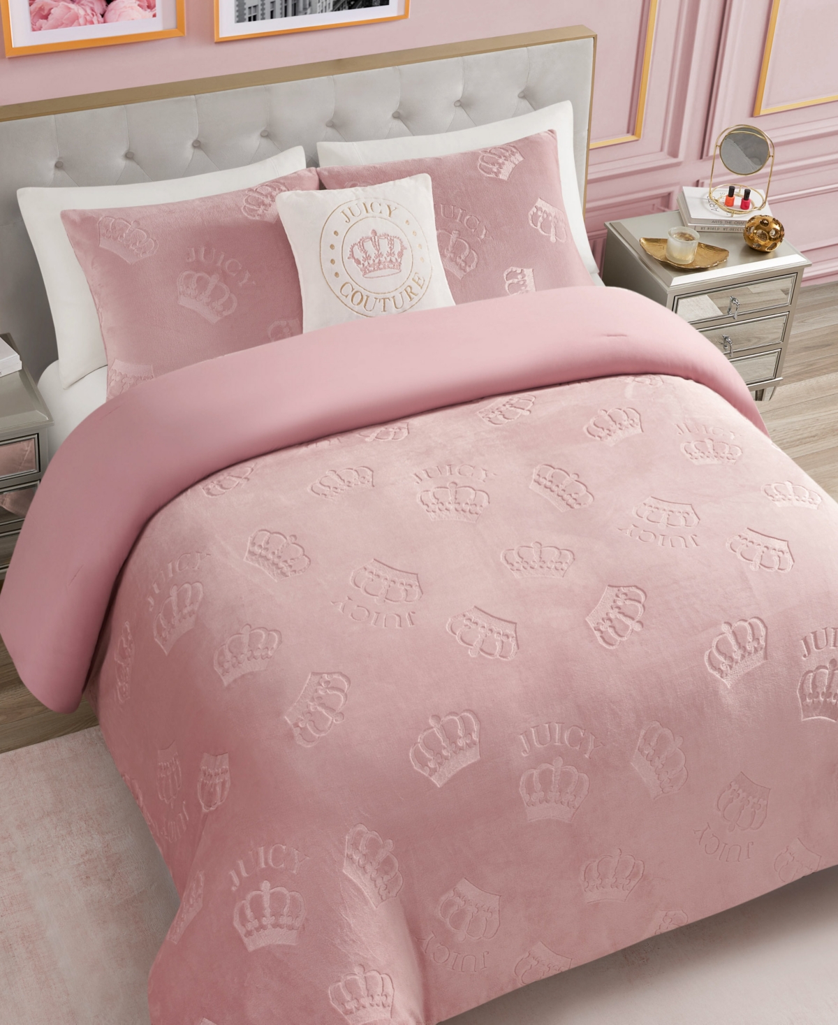Juicy Couture Plush Reversible Embossed Crown 4-Pc. Comforter Set, King
