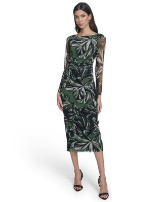 Women's Printed Mesh Long-Sleeve Dress