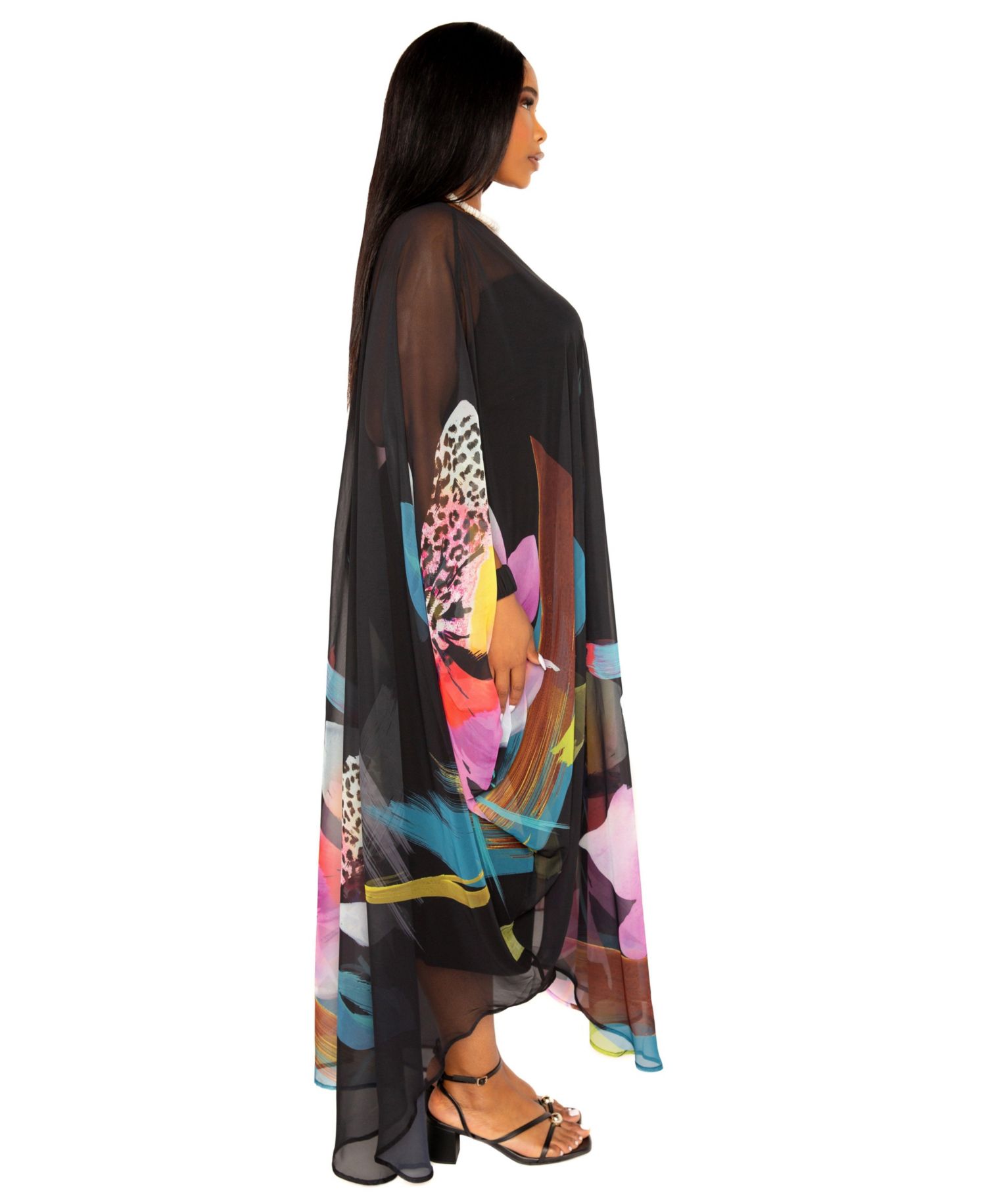Plus Size Floral Chiffon Kimono Cover-Ups