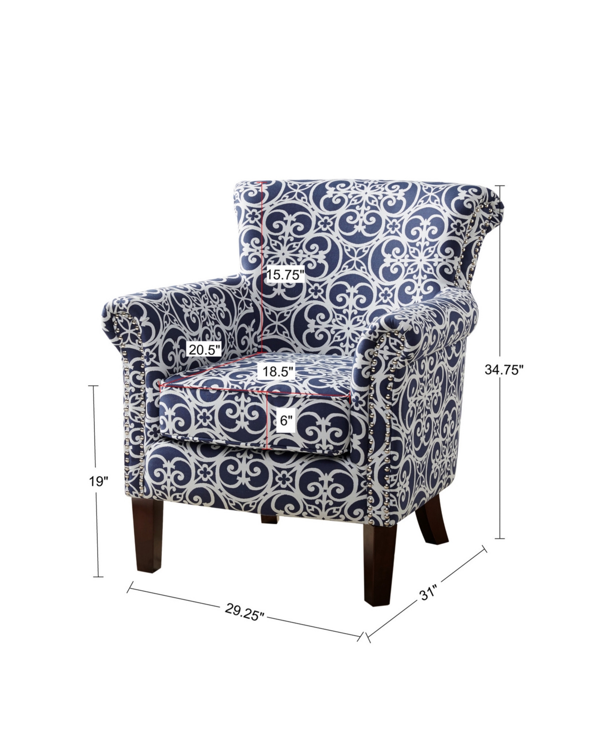 Madison Park 29" Polyester Upholstery Double-Row Nailhead Trim Club Chair