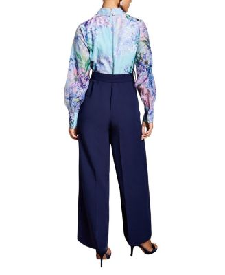 Women's Collared Wide Leg Belted Jumpsuit