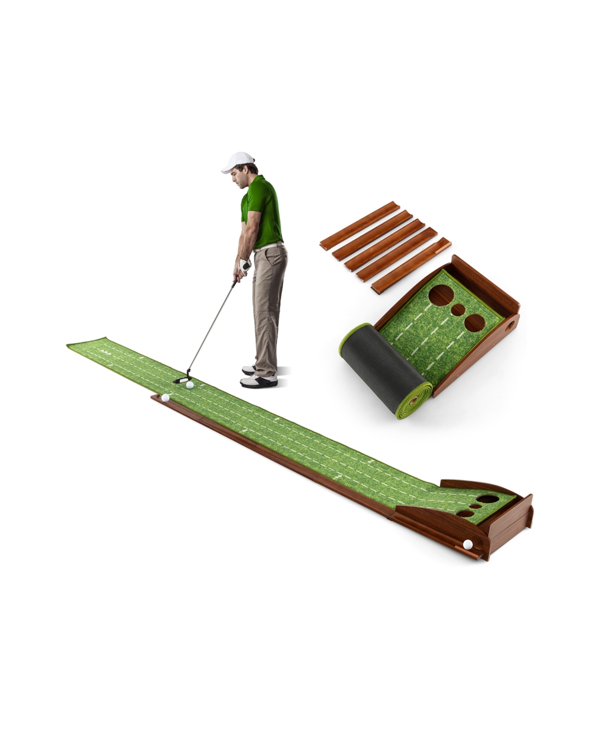 Skonyon Golf Putting Mat Practice Training Aid with Auto Ball Return and 3 Hole Sizes