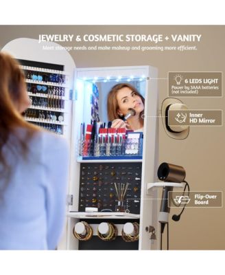 Lockable 360° Jewelry Armoire with Rotating Full Mirror