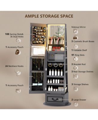 Full-Length Lockable Jewelry Armoire with Mirror Storage