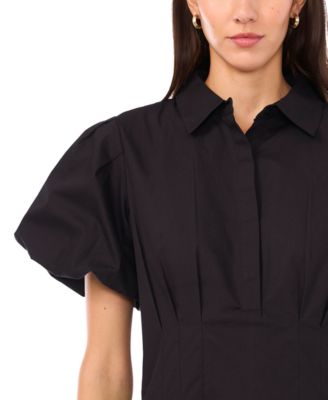 Women's Puff Sleeve Button Front Short Dress