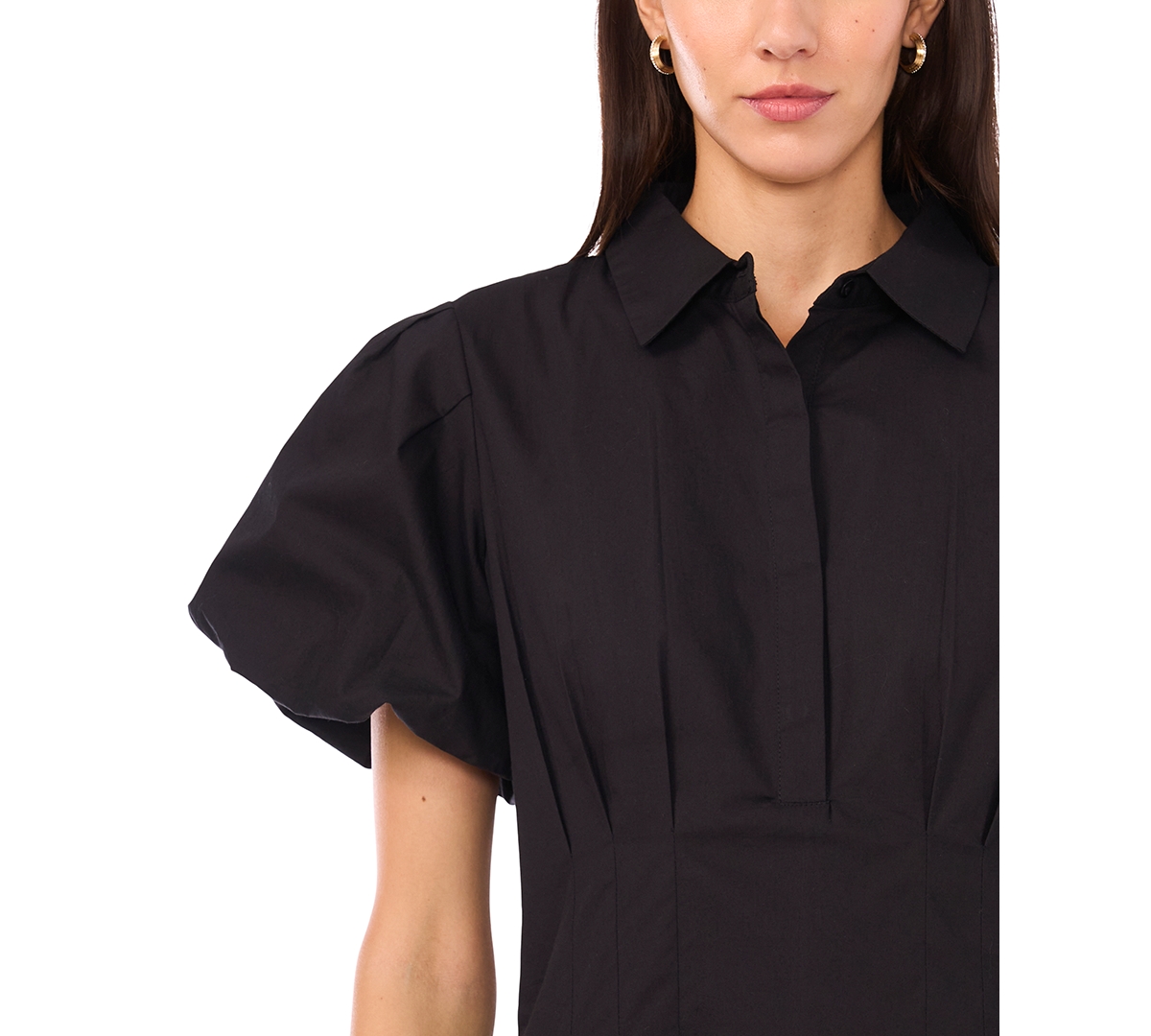 CeCe Women's Puff Sleeve Button Front Short Dress