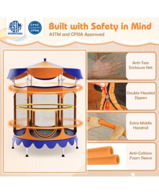 64 Inch Kids Trampoline with Detachable Canopy and Safety Enclosure Net