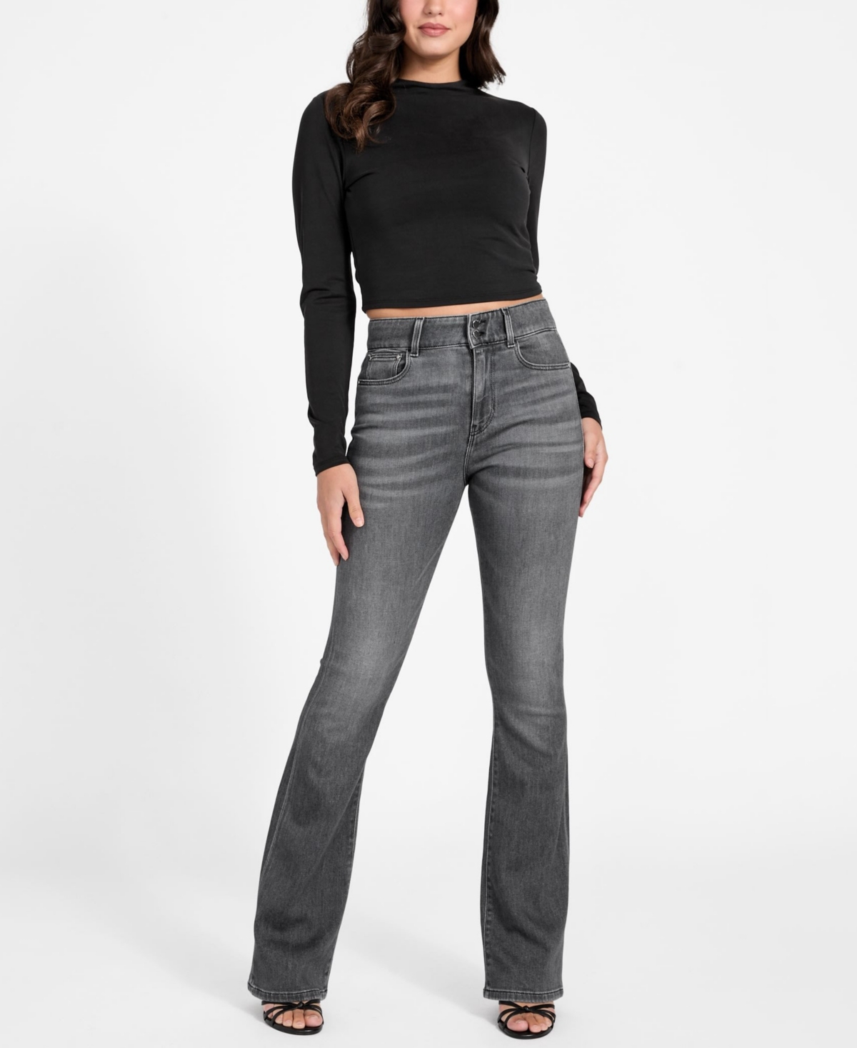 Guess Women's High-rise Flare Corset Jeans In Gray