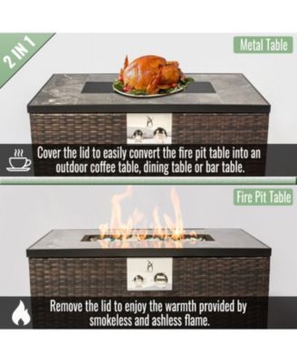 Outdoor Fire Table Propane Fire Pit Rattan gas fire table, gas fire table with tile tabletop
